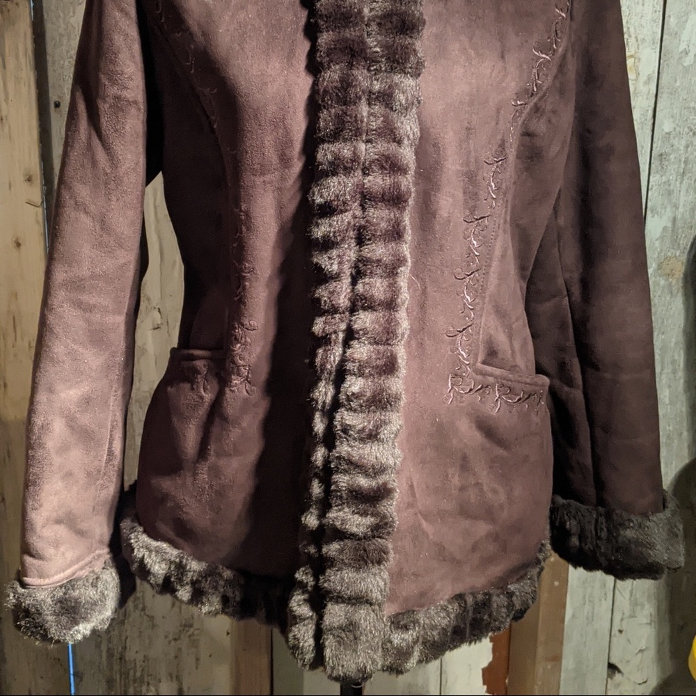 CROFT & BARROW Suede Jacket Fleece lined Faux Fur